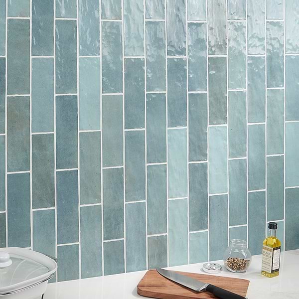 Serena Aqua Blue 3x8 Glossy Ceramic Subway Tile