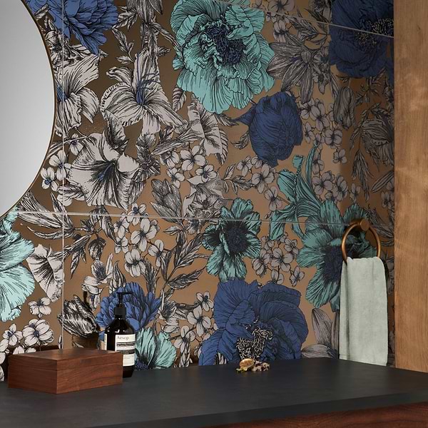 Ambrosia Aquamarine 24x48; in Blue, Teal, Gray, Gold 3rd Fired Porcelain; for Backsplash, Bathroom Wall, Kitchen Wall, Shower Wall, Wall Tile; in Style Ideas Contemporary, Mediterranean, Transitional, Tropical, Whimsical