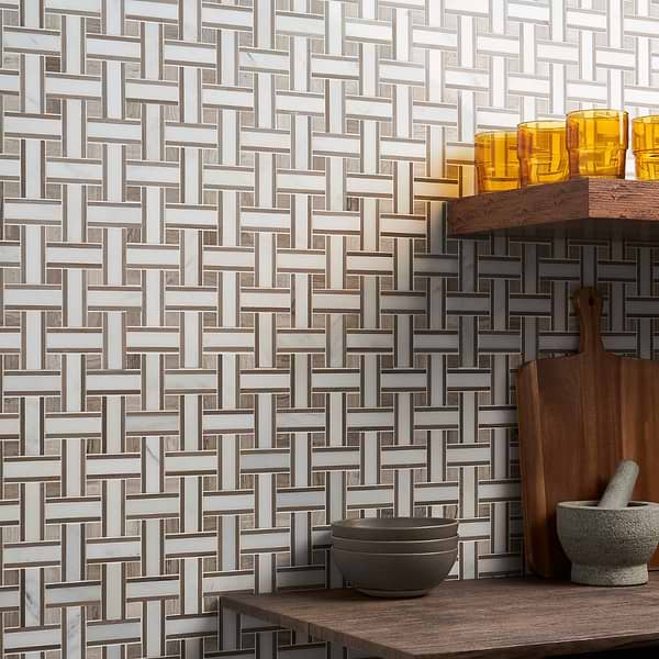 Lattice Athens Gray & Asian Statuary & Wooden Beige; in Gray, White + Beige Athens Gray + Asian Statuary + Wooden Beige; for Backsplash, Bathroom Floor, Bathroom Wall, Commercial Floor, Floor Tile, Kitchen Floor, Kitchen Wall, Outdoor Wall, Shower Floor, Shower Wall, Wall Tile; in Style Ideas Classic, Craftsman, Traditional