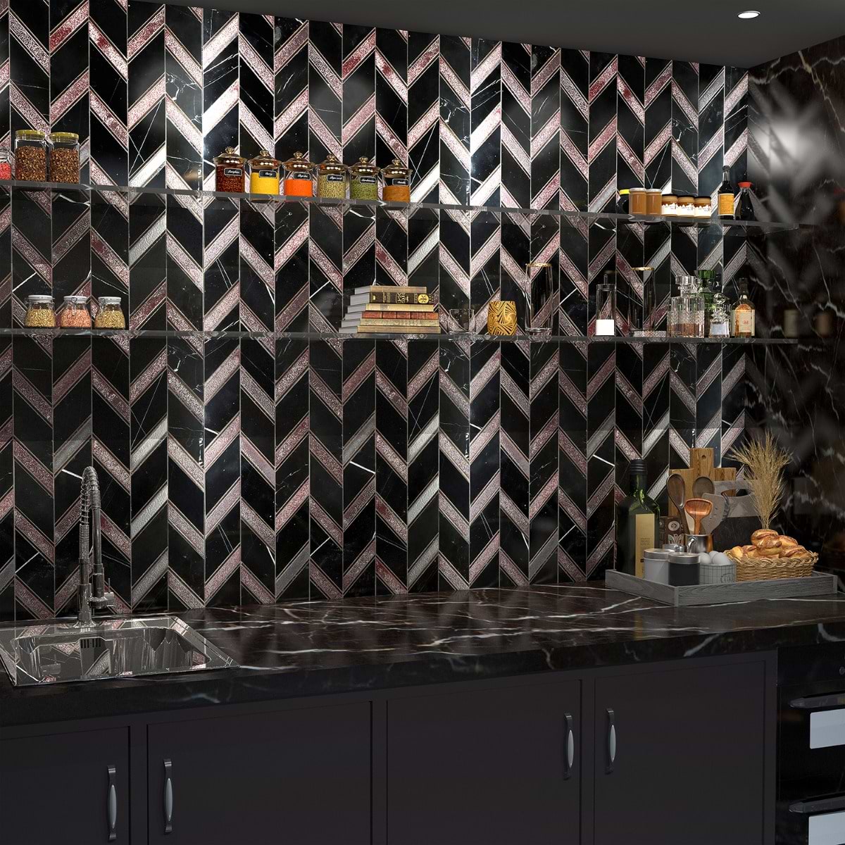 Shop Close Out - Art Lava Chevron Barcelona - Lava Stone & Nero