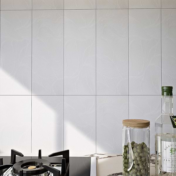 Araminta Waves Pearl 6x16 Frosted Glass; in White Glass; for Backsplash, Bathroom Wall, Kitchen Wall, Shower Wall, Wall Tile; in Style Ideas Traditional