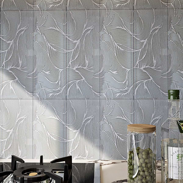 Araminta Waves Sterling 6x16 Frosted Glass; in Silver Glass; for Backsplash, Bathroom Wall, Kitchen Wall, Shower Wall, Wall Tile; in Style Ideas Traditional