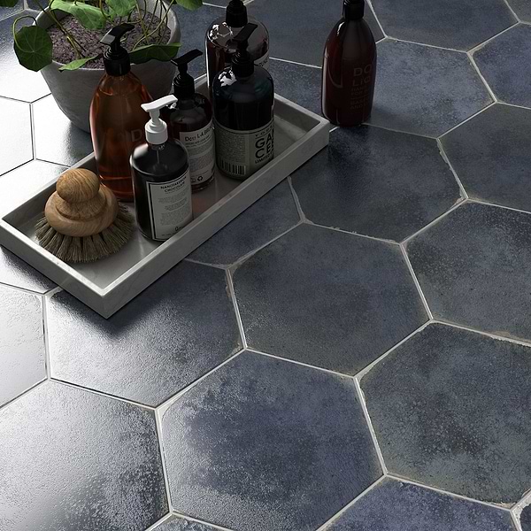 Oken Blue 9" Hexagon Polished Porcelain Tile