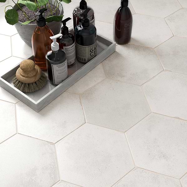 Oken White 9" Hexagon Polished Porcelain Tile