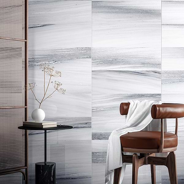 Close Out - Bernini Blue 8x24 Polished; in Blue White Body Ceramic; for Backsplash, Bathroom Wall, Kitchen Wall, Outdoor Wall, Shower Wall, Wall Tile; in Style Ideas Contemporary, Craftsman, Industrial, Transitional