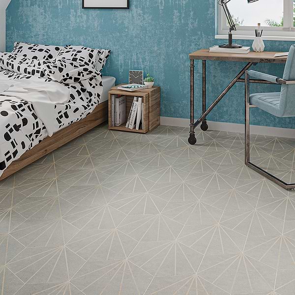Piaka Beams Gray 12.5" Hex; in Gray + Brown Lines Porcelain; for Backsplash, Bathroom Floor, Bathroom Wall, Commercial Floor, Floor Tile, Kitchen Floor, Kitchen Wall, Outdoor Floor, Outdoor Wall, Pool Tile, Shower Floor, Shower Wall, Wall Tile; in Style Ideas Contemporary, Craftsman, Industrial, Mid Century, Modern