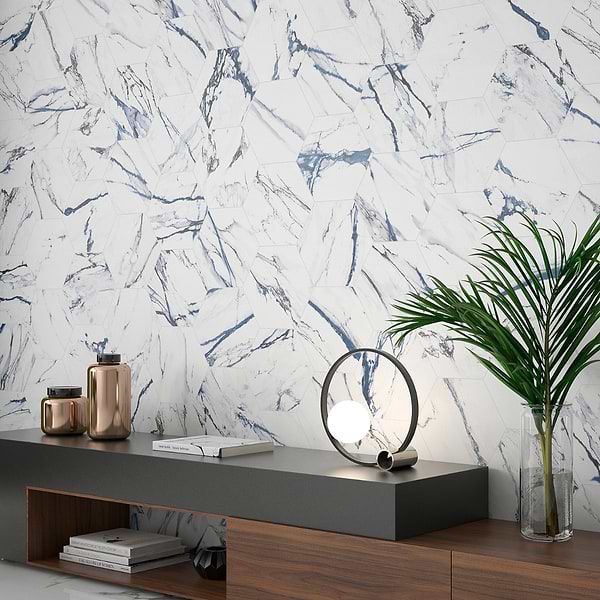 Calacatta Azul 10" Hexagon Matte Porcelain Tile