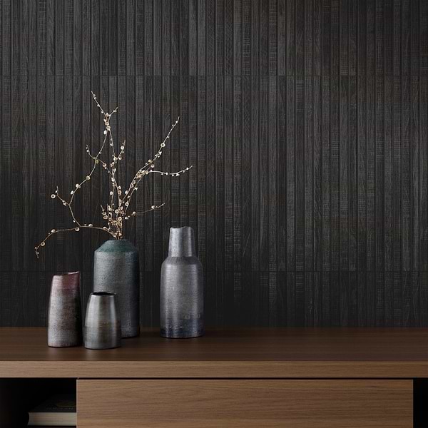 Elan Ribbon Black 24x48; in Black Colorbody Porcelain; for Backsplash, Bathroom Wall, Kitchen Wall, Outdoor Wall, Pool Tile, Shower Wall, Wall Tile; in Style Ideas Classic, Traditional, Transitional