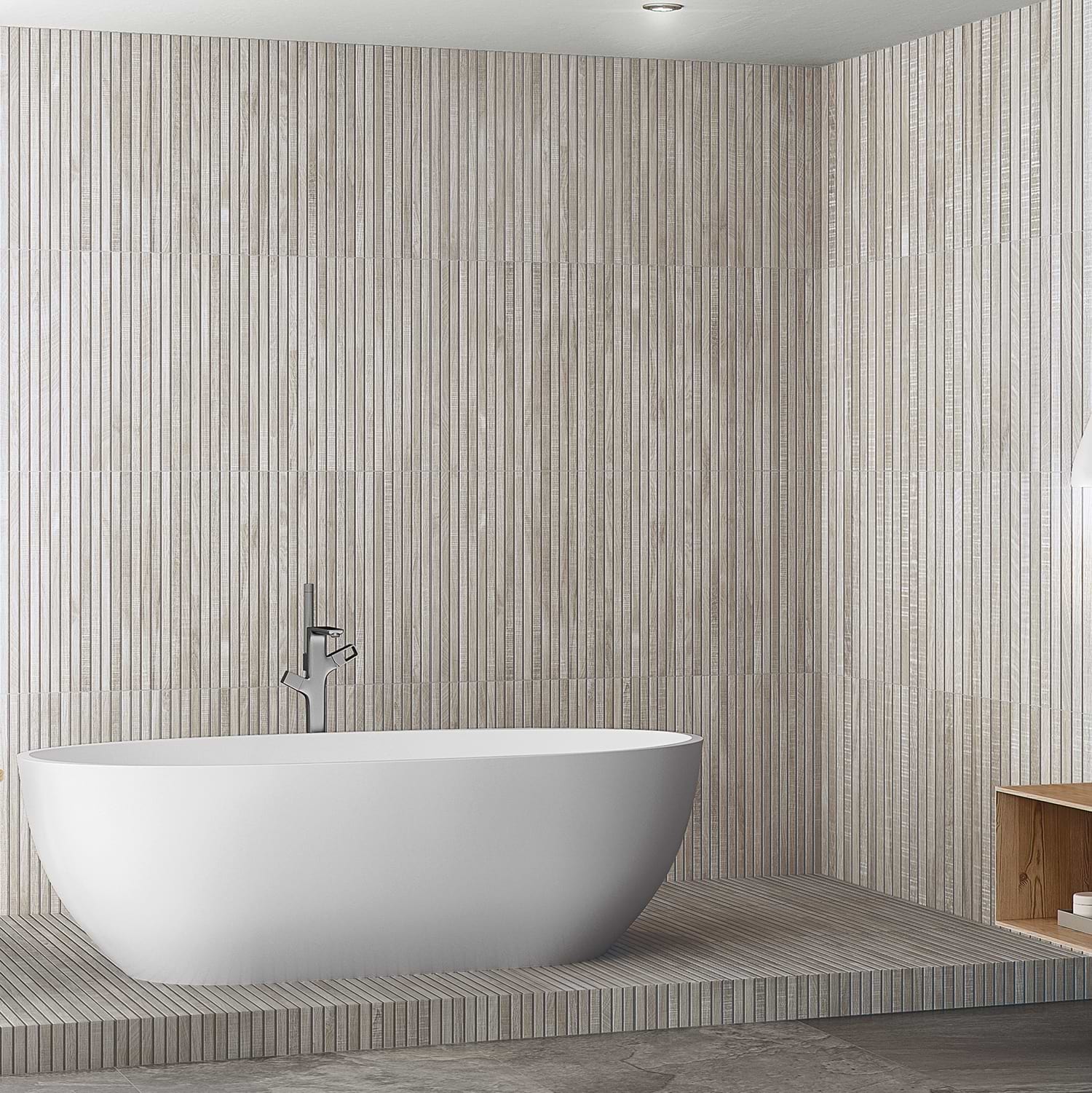 Elan Ribbon Grey 24x48; in Gray Colorbody Porcelain; for Backsplash, Bathroom Wall, Kitchen Wall, Outdoor Wall, Pool Tile, Shower Wall, Wall Tile; in Style Ideas Beach, Classic, Contemporary, Cottage, Craftsman, Farmhouse, Industrial, Mid Century, Modern, Rustic, Traditional, Transitional, Tropical