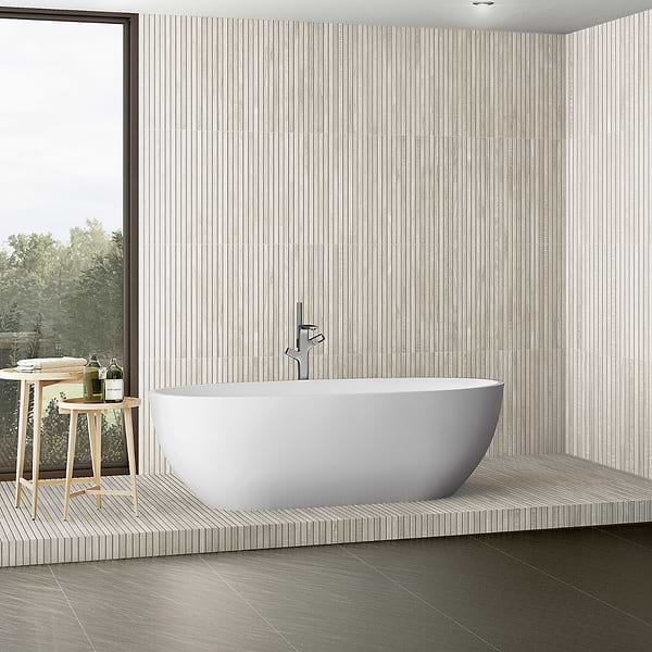 Elan Ribbon White 24x48; in White Colorbody Porcelain; for Backsplash, Bathroom Wall, Kitchen Wall, Outdoor Wall, Pool Tile, Shower Wall, Wall Tile; in Style Ideas Classic, Traditional, Transitional