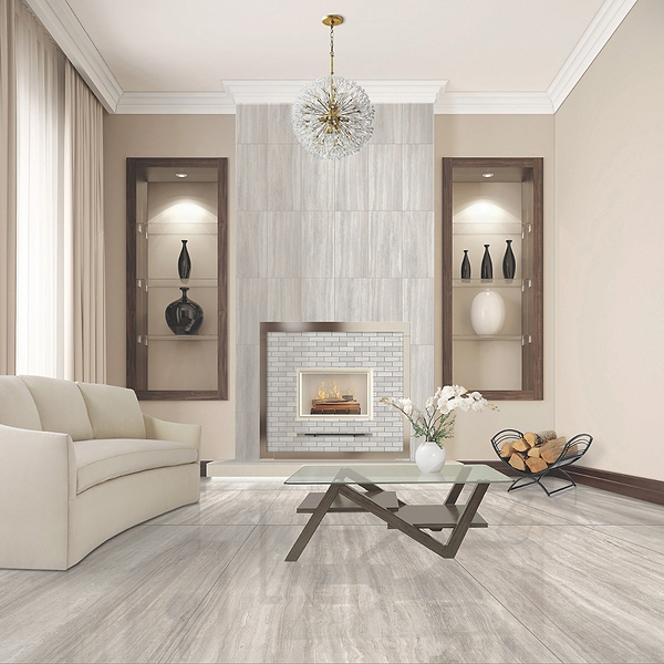 Zenit Bianco White 24x48 Travertine Look Polished Porcelain Tile