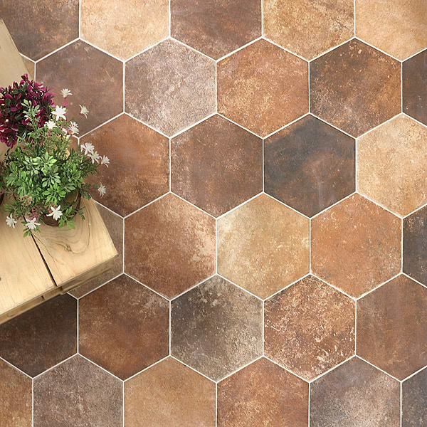 Pompeia Marron Brown 8" Hexagon Matte Porcelain Tile
