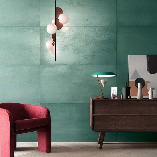 Blacksmith Viridium 24x48; in Green Porcelain; for Backsplash, Bathroom Floor, Bathroom Wall, Commercial Floor, Floor Tile, Kitchen Floor, Kitchen Wall, Outdoor Floor, Outdoor Wall, Pool Tile, Shower Floor, Shower Wall, Wall Tile; in Style Ideas Art Deco, Contemporary, Mid Century, Modern