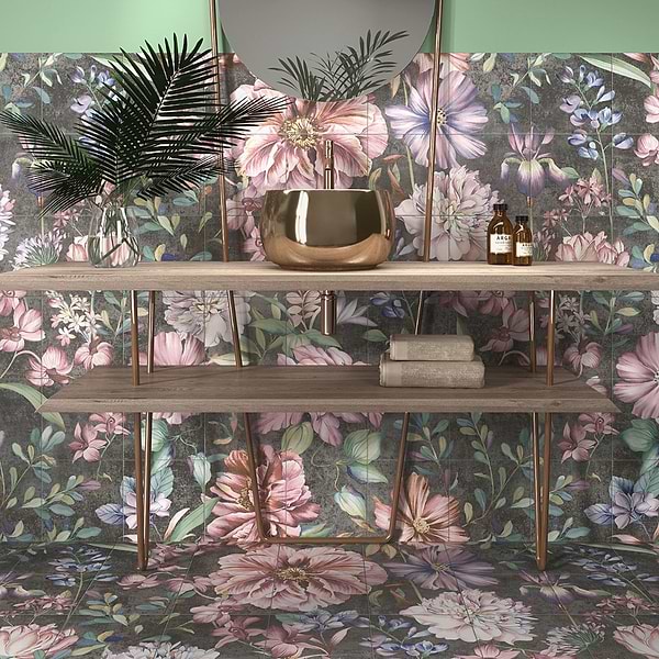 Angela Harris Florista Garden Pink Mural 8x8 Matte Porcelain