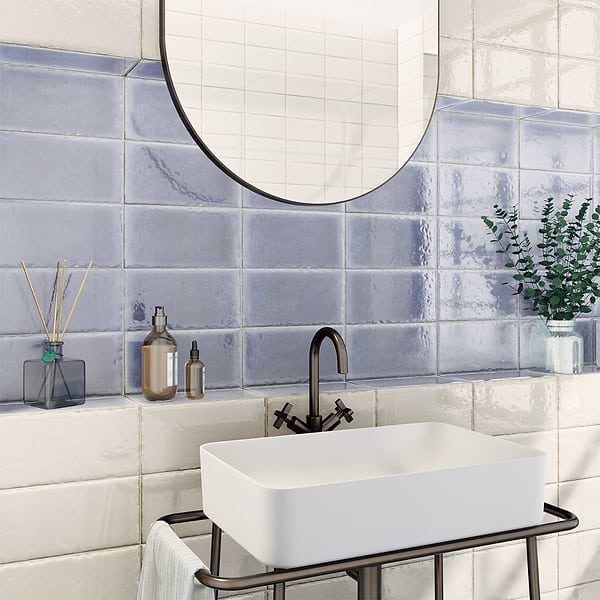 Baylight Blue 6x12; in Blue Extruded Porcelain; for Backsplash, Bathroom Floor, Bathroom Wall, Commercial Floor, Floor Tile, Kitchen Floor, Kitchen Wall, Outdoor Floor, Outdoor Wall, Pool Tile, Shower Floor, Shower Wall, Wall Tile; in Style Ideas Beach, Classic, Cottage, Craftsman, Farmhouse, Industrial, Traditional