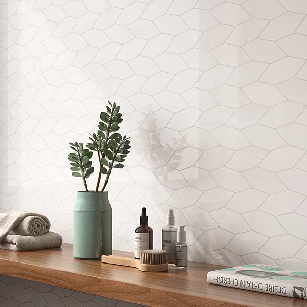 Marmo Dolomite Cream 2x5 Foliage Marble Look Polished Porcelain Mosaic Tile