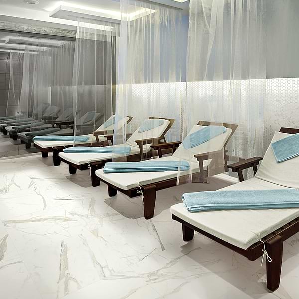 Versilia Calacatta 24x24 Polished; in White with Gray and Gold Veining Porcelain; for Backsplash, Bathroom Floor, Bathroom Wall, Commercial Floor, Floor Tile, Kitchen Floor, Kitchen Wall, Outdoor Wall, Shower Wall, Wall Tile; in Style Ideas Art Deco, Contemporary, Craftsman, Modern