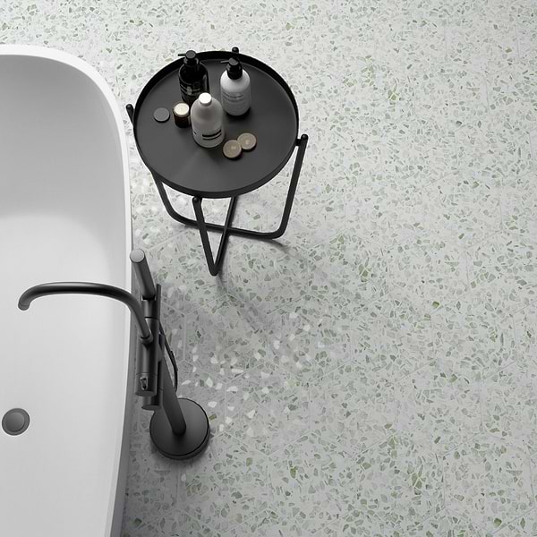 Riazza Hex Green; in White + Green Porcelain; for Backsplash, Bathroom Floor, Bathroom Wall, Commercial Floor, Floor Tile, Kitchen Floor, Kitchen Wall, Outdoor Floor, Outdoor Wall, Pool Tile, Shower Floor, Shower Wall, Wall Tile; in Style Ideas Craftsman, Mediterranean, Mid Century, Modern