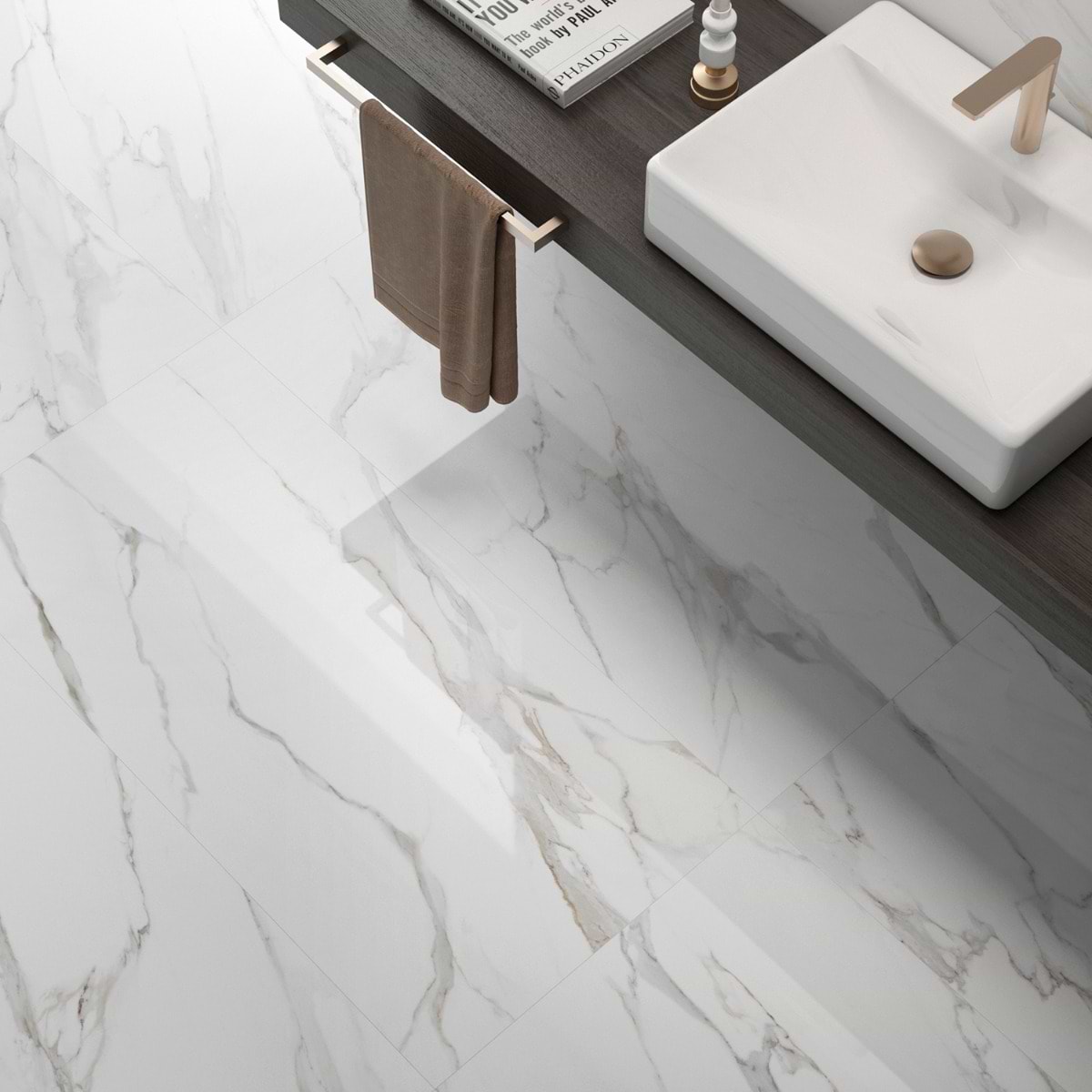 Marmo Aurora Gold 24x48 Polished; in White with Gray and Gold Veining Porcelain; for Backsplash, Bathroom Floor, Bathroom Wall, Floor Tile, Kitchen Floor, Kitchen Wall, Outdoor Wall, Pool Tile, Shower Wall, Wall Tile; in Style Ideas Contemporary, Modern, Transitional