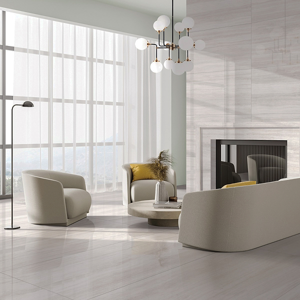 Zenit Bianco White 24x48 Travertine Look Polished Porcelain Tile