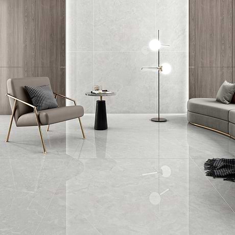 Sidra Cream White 48x48 Marble Look Polished Porcelain Tile