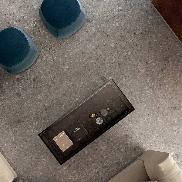 Futura Terrazzo Tortora 24x24; in Gray Porcelain; for Backsplash, Bathroom Floor, Bathroom Wall, Commercial Floor, Floor Tile, Kitchen Floor, Kitchen Wall, Outdoor Floor, Outdoor Wall, Shower Wall, Wall Tile; in Style Ideas Craftsman, Industrial, Modern, Rustic