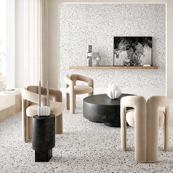 Kado Flakes Ice White 24x24 Terrazzo Look Matte Porcelain Tile