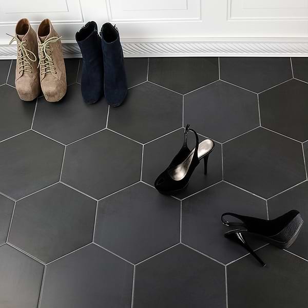 Elementary Mica; in Black Porcelain; for Backsplash, Bathroom Floor, Bathroom Wall, Commercial Floor, Floor Tile, Kitchen Floor, Kitchen Wall, Shower Floor, Shower Wall, Wall Tile; in Style Ideas Craftsman, Industrial, Mid Century, Modern