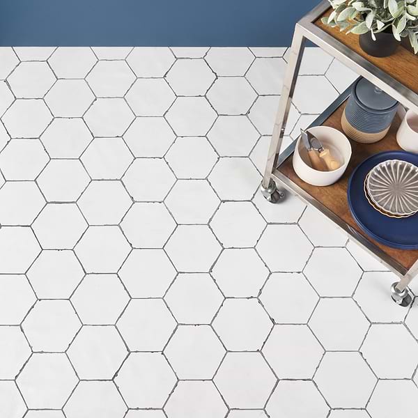 CostaHex Solaro White 6" Matte Porcelain Hexagon Tile