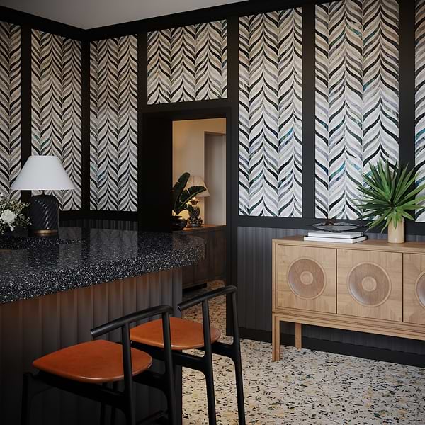 Jasmine Verde Azul Polished Marble and Glass Mosaic Polished Marble + Glass