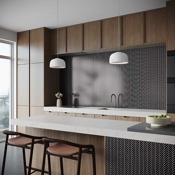 Motek Black 1x2" Herringbone Glossy Porcelain Mosaic Tile