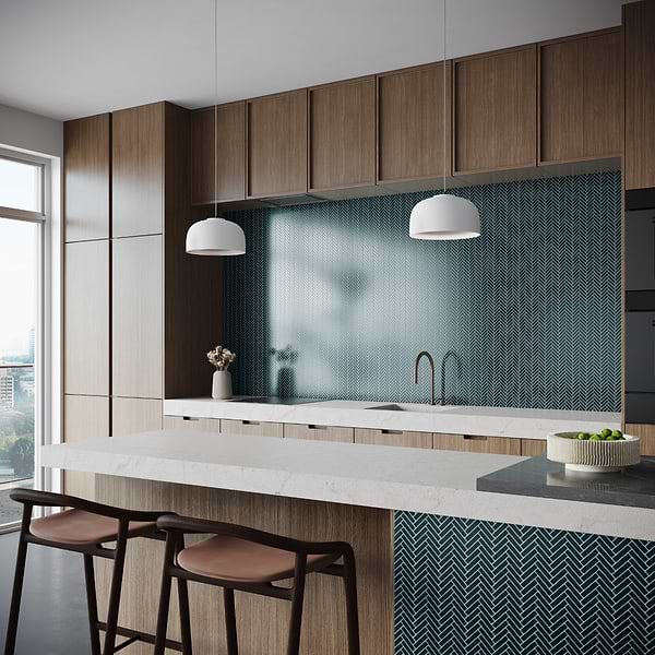 Motek Emerald Green 1x2" Herringbone Glossy Porcelain Mosaic Tile