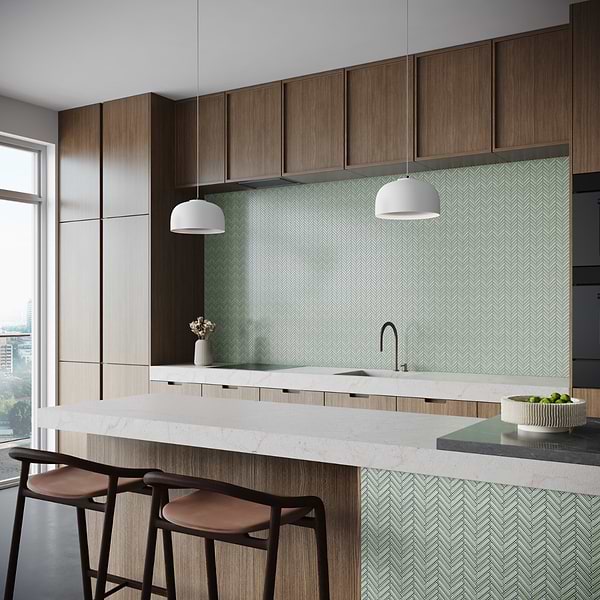 Motek Mint Green 1x2" Herringbone Glossy Porcelain Mosaic Tile