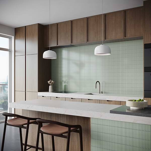 Motek Mint Green 1x4" Tri-Stacked Glossy Porcelain Mosaic Tile