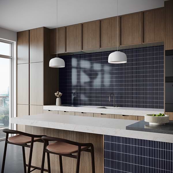 Motek Royal Blue 1x4" Tri-Stacked Crackled Glossy Porcelain Mosaic Tile