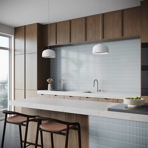 Motek Sky Blue 1x4" Tri-Stacked Glossy Porcelain Mosaic Tile