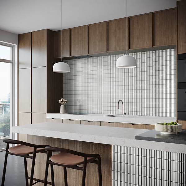 Motek Snow White 1x4" Tri-Stacked Glossy Porcelain Mosaic Tile