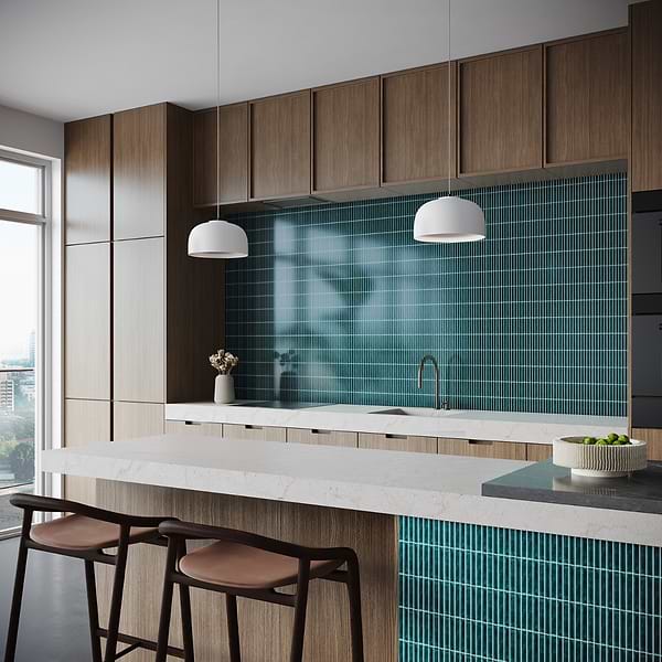 Motek Teal 1x4" Tri-Stacked Crackled Glossy Porcelain Mosaic Tile