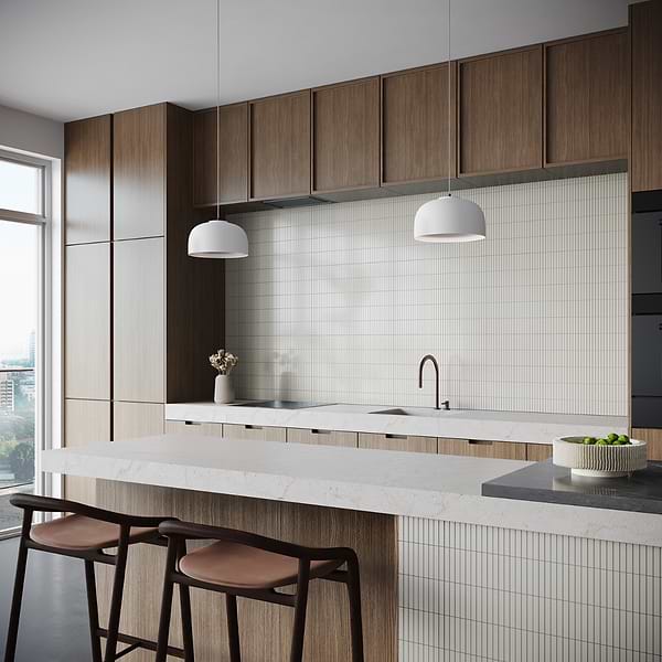 Motek White 1x4" Tri-Stacked Glossy Porcelain Mosaic Tile