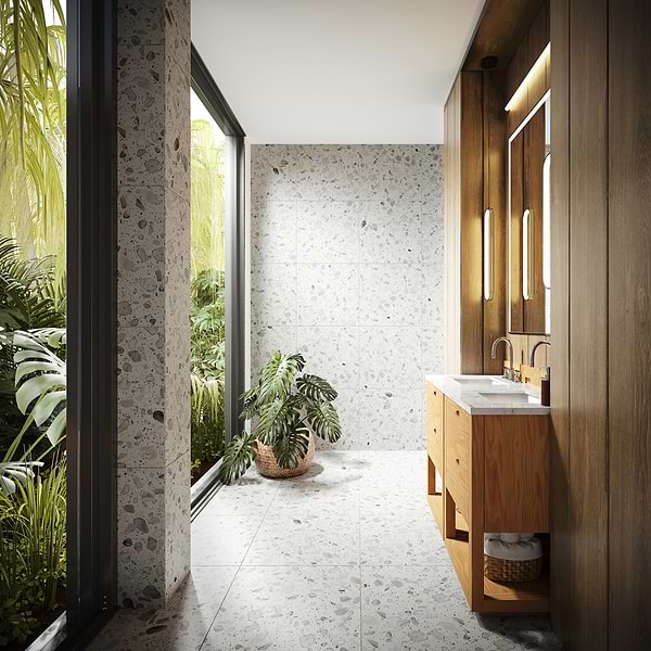 Italy Terrazzo Sacra Bianco 24x24 Honed; in White Resin; for Backsplash, Bathroom Floor, Bathroom Wall, Commercial Floor, Floor Tile, Kitchen Floor, Kitchen Wall, Outdoor Floor, Outdoor Wall, Shower Floor, Shower Wall, Wall Tile; in Style Ideas Classic, Craftsman, Industrial, Mid Century, Modern, Rustic