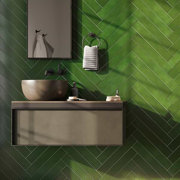 Mare Nostrum Monaco 3x18; in Green Extruded Porcelain; for Backsplash, Bathroom Floor, Bathroom Wall, Commercial Floor, Floor Tile, Kitchen Floor, Kitchen Wall, Outdoor Floor, Outdoor Wall, Pool Tile, Shower Floor, Shower Wall, Wall Tile; in Style Ideas Classic, Cottage, Craftsman, Farmhouse, Industrial, Mid Century, Transitional