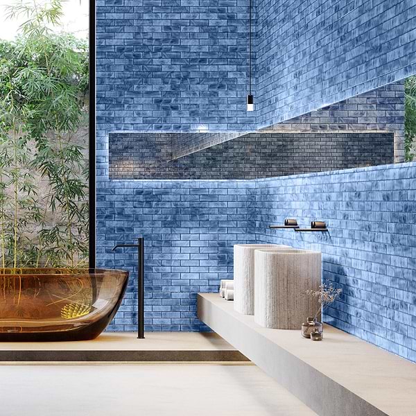 Kalifa Iridescent Sky Blue 2x6 Polished Glass Mosaic Tile