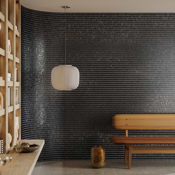 Moonlit Iridescent Black Gold 1/4" x 1" Polished Glass Mosaic Tile