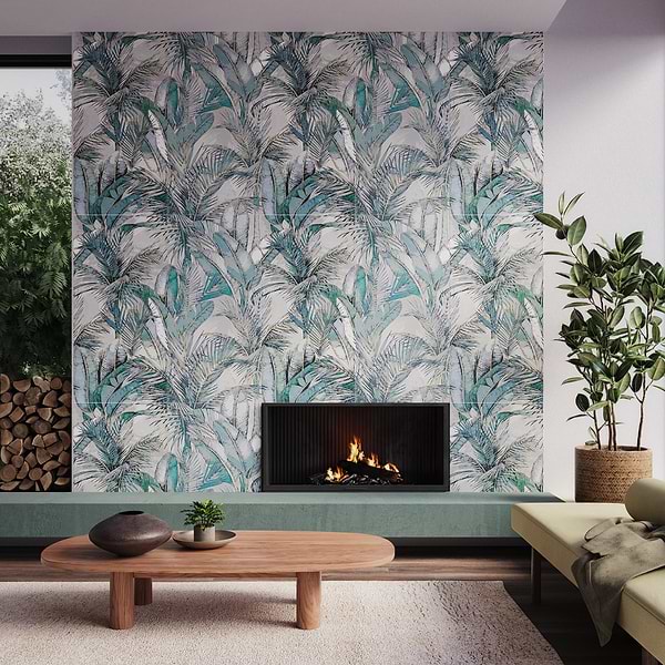 Artscape Eden Blue 24x48; in Blue, Green, White, Gold. Gray 3rd Fired Porcelain; for Backsplash, Bathroom Wall, Kitchen Wall, Shower Wall, Wall Tile; in Style Ideas Art Deco, Beach, Tropical, Whimsical