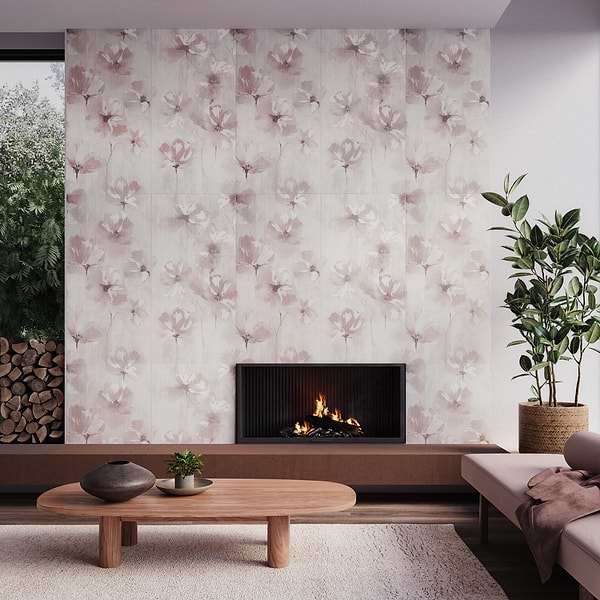 Artscape Poetica 24x48; in Pink Porcelain; for Backsplash, Bathroom Wall, Kitchen Wall, Shower Wall, Wall Tile; in Style Ideas Art Deco, Contemporary, Tropical, Whimsical