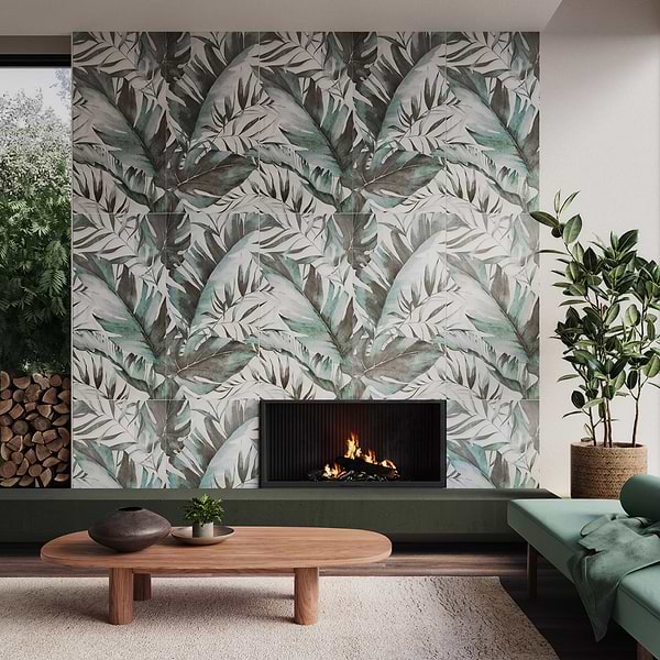 Artscape Savage 24x48; in Green and White Porcelain; for Backsplash, Bathroom Wall, Kitchen Wall, Shower Wall, Wall Tile; in Style Ideas Art Deco, Contemporary, Tropical, Whimsical