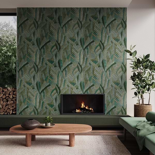 Artscape Wild Atelier Green 24x48; in Green, Blue, Gray 3rd Fired Porcelain; for Backsplash, Bathroom Wall, Kitchen Wall, Shower Wall, Wall Tile; in Style Ideas Art Deco, Beach, Tropical, Whimsical