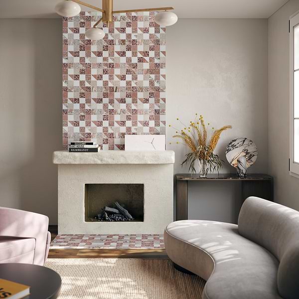 Elizabeth Sutton Terrazzi Flamingo; in Thassos, Rose Cream, Norwegian Rose, Terrazzo; for Backsplash, Bathroom Floor, Bathroom Wall, Commercial Floor, Floor Tile, Kitchen Floor, Kitchen Wall, Outdoor Floor, Outdoor Wall, Shower Floor, Shower Wall, Wall Tile; in Style Ideas Contemporary, Mediterranean, Rustic