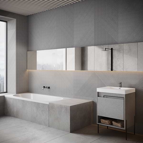 Lounge Gray 24x48 Ribbed Matte Fluted Porcelain Wood Look Tile