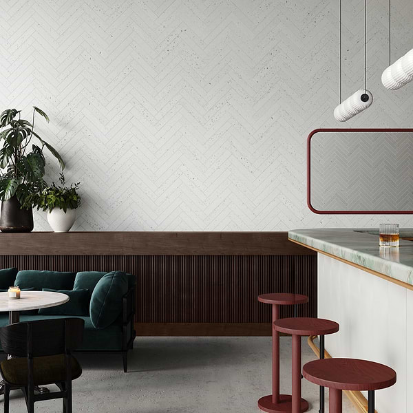 Close Out - Surf Terrazzo White 3x16; in White Terrazzo; for Backsplash, Bathroom Wall, Kitchen Wall, Wall Tile; in Style Ideas Beach, Contemporary, Mid Century, Modern, Transitional, Whimsical